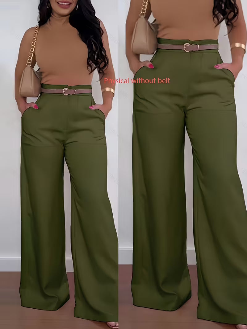 "Elegance-Enhancing" Slightly Flared Suit Pants, High-Waist Commuter Trousers