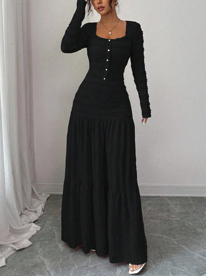 Square Neck Maxi Dress – Smocked Bodice, Ruffle Trim & Breathable Fabric 🌸