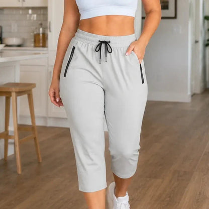 Stretchy Capri Pants with Zip Pocket for Women