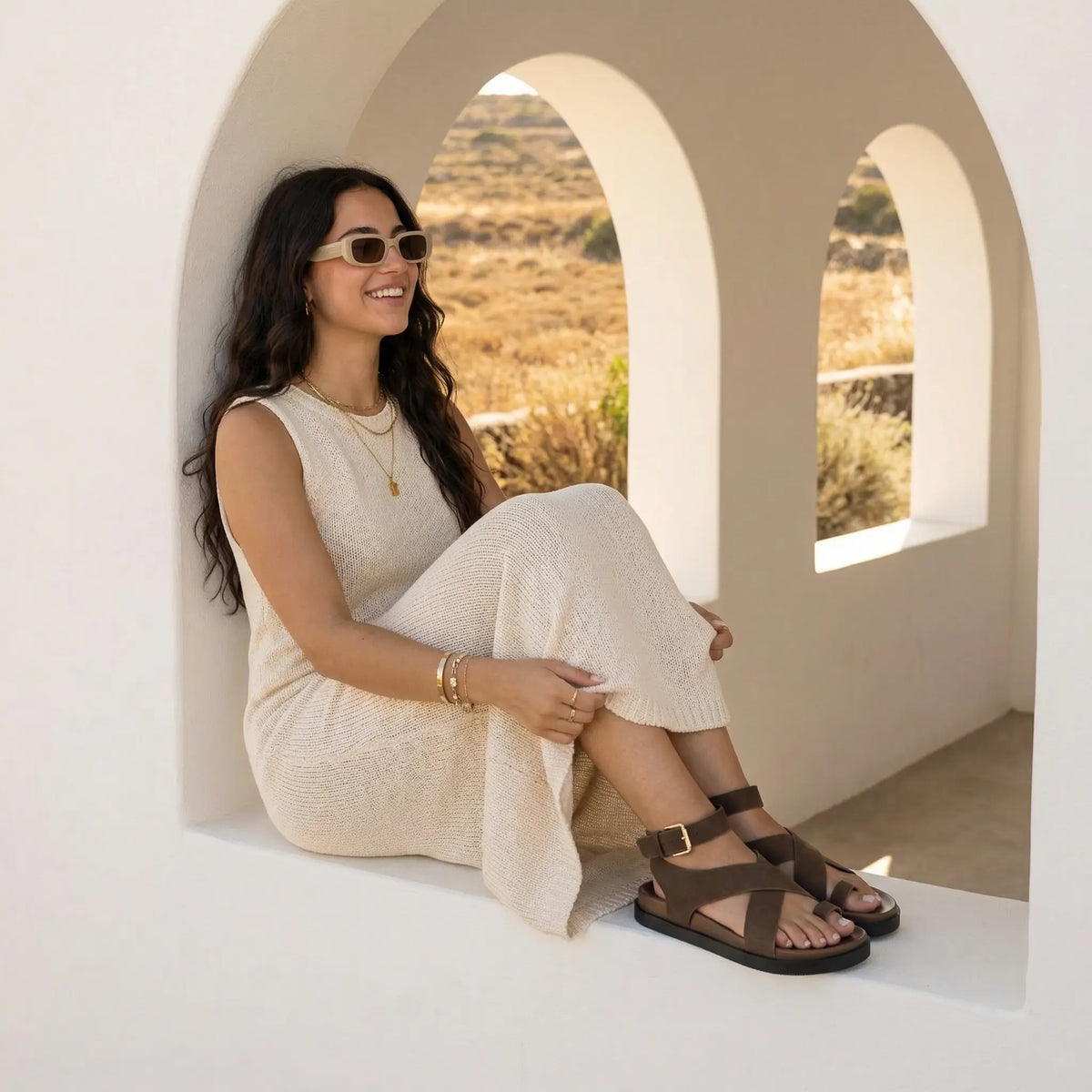 Cushionaire Entry Ankle Wrap Molded Footbed Sandals