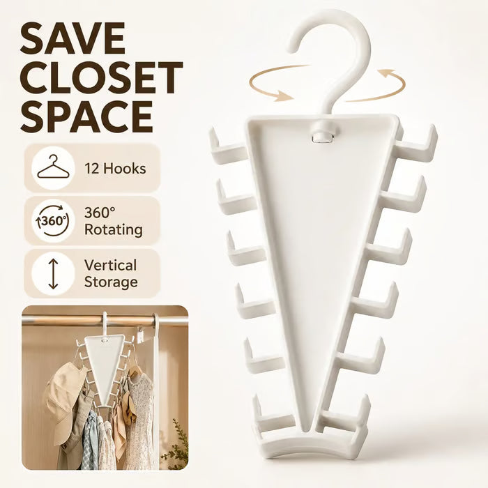 V-Shaped 360° Rotating Closet Organizer Hanger, Space-Saving 12-Hook Storage Rack