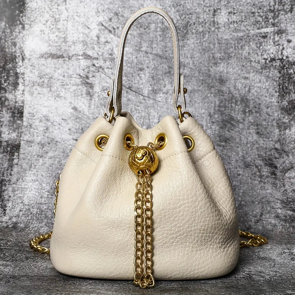 Genuine Leather Women's Handbags - First-Layer Cowhide Mini Bucket Bag