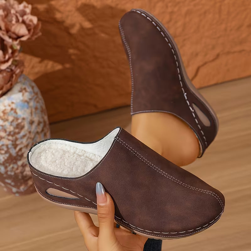 Toe Mule Shoes Women Suede Comfortable Slip On fur-lined Casual Lightweight Daily Footwear