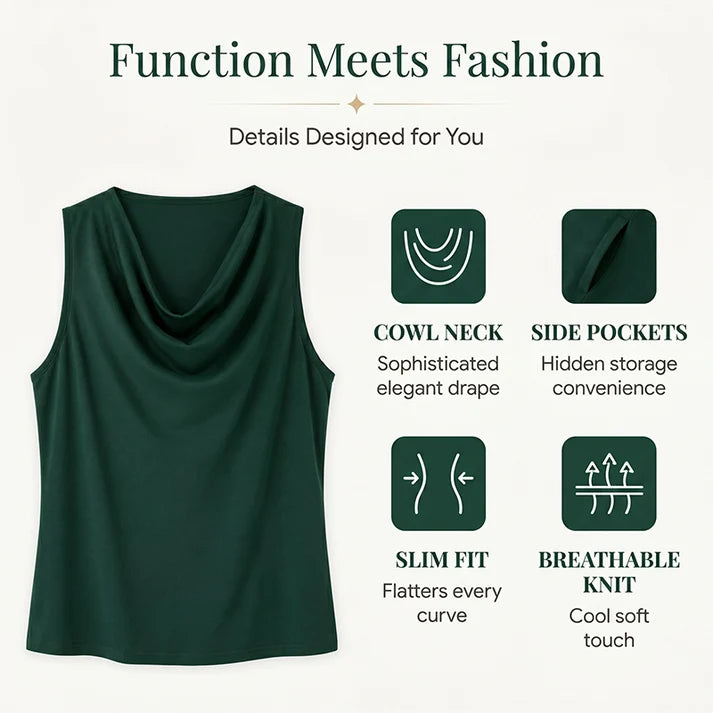 ⏳Time-Limited Special⏰Elegant Slim Fit Cowl Neck Dress – Sleeveless, Side Pockets, Versatile ✨
