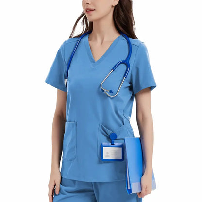 Yoga, Nurse Scrub Top for Women V Neck Shirt with 2 Pockets