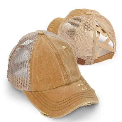 Patriotic Distressed Denim Ponytail Baseball Cap for Women