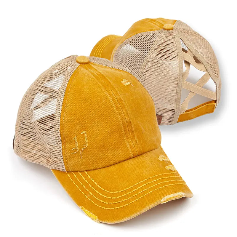 Patriotic Distressed Denim Ponytail Baseball Cap for Women