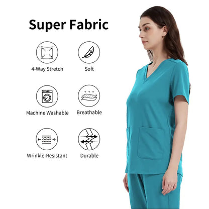 Yoga, Nurse Scrub Top for Women V Neck Shirt with 2 Pockets