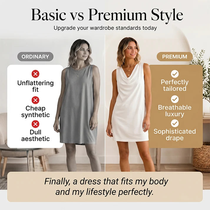 ⏳Time-Limited Special⏰Elegant Slim Fit Cowl Neck Dress – Sleeveless, Side Pockets, Versatile ✨