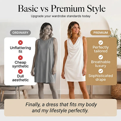 ⏳Time-Limited Special⏰Elegant Slim Fit Cowl Neck Dress – Sleeveless, Side Pockets, Versatile ✨