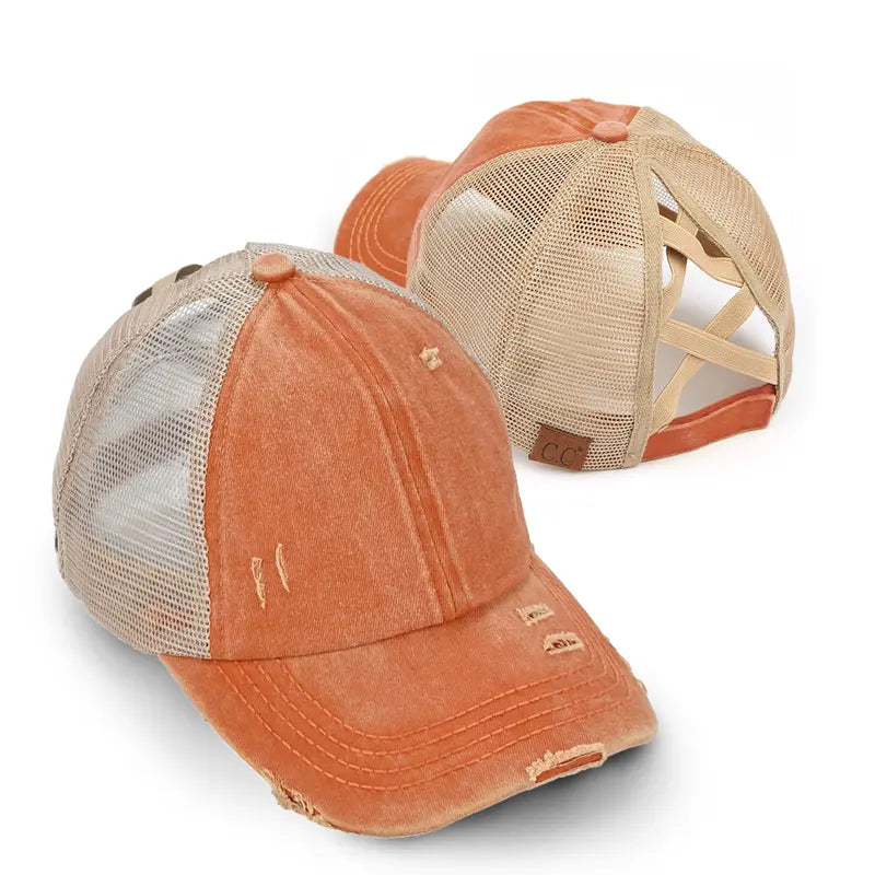 Patriotic Distressed Denim Ponytail Baseball Cap for Women