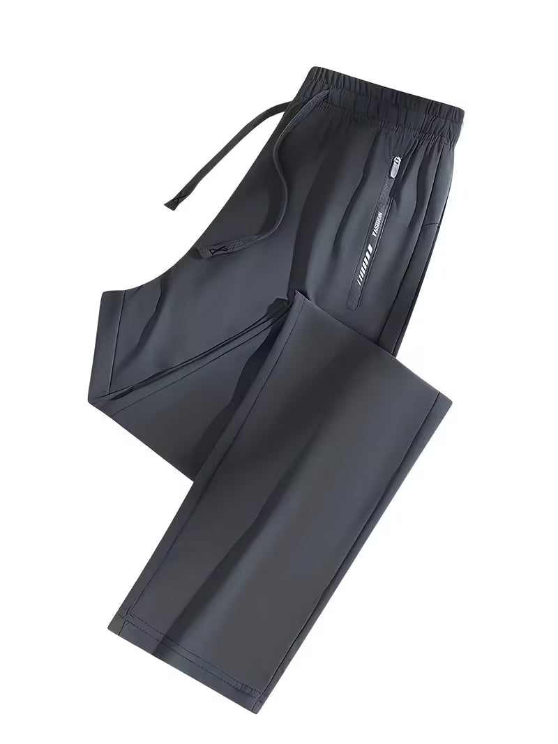 Women's Quick-Dry Ice Fiber Pants - Lightweight Breathable Athletic Trousers with Zipper Pockets & Elastic Waist