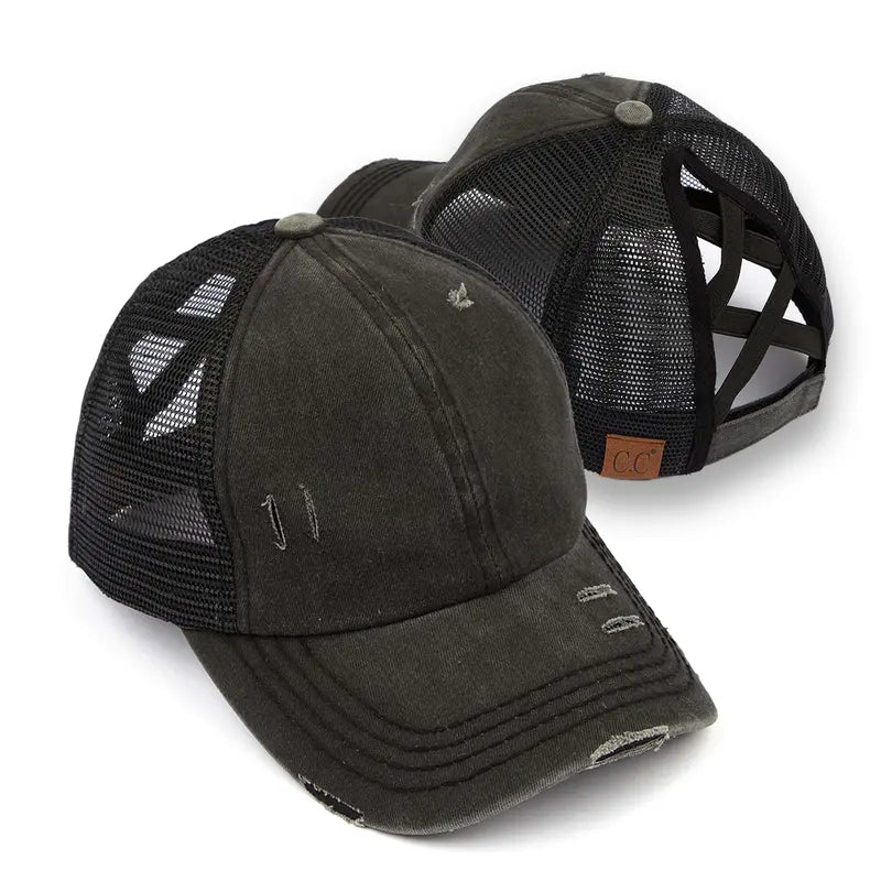 Patriotic Distressed Denim Ponytail Baseball Cap for Women