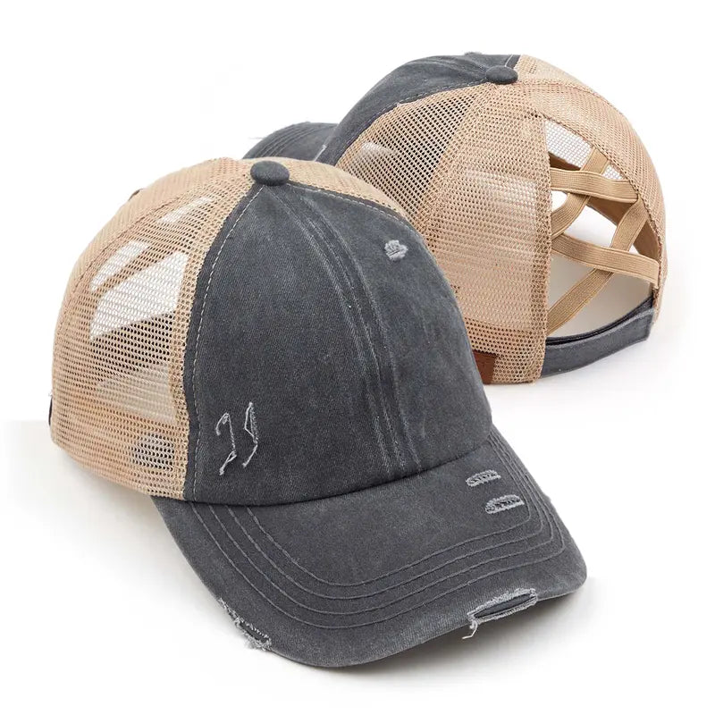 Patriotic Distressed Denim Ponytail Baseball Cap for Women