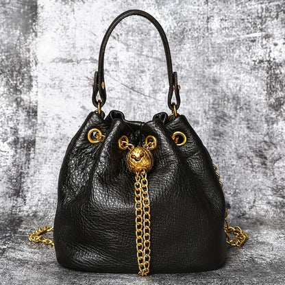 Genuine Leather Women's Handbags - First-Layer Cowhide Mini Bucket Bag