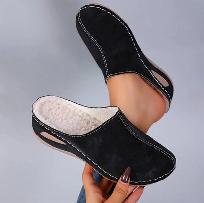 Toe Mule Shoes Women Suede Comfortable Slip On fur-lined Casual Lightweight Daily Footwear