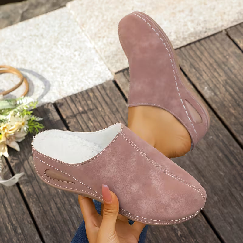 Toe Mule Shoes Women Suede Comfortable Slip On fur-lined Casual Lightweight Daily Footwear