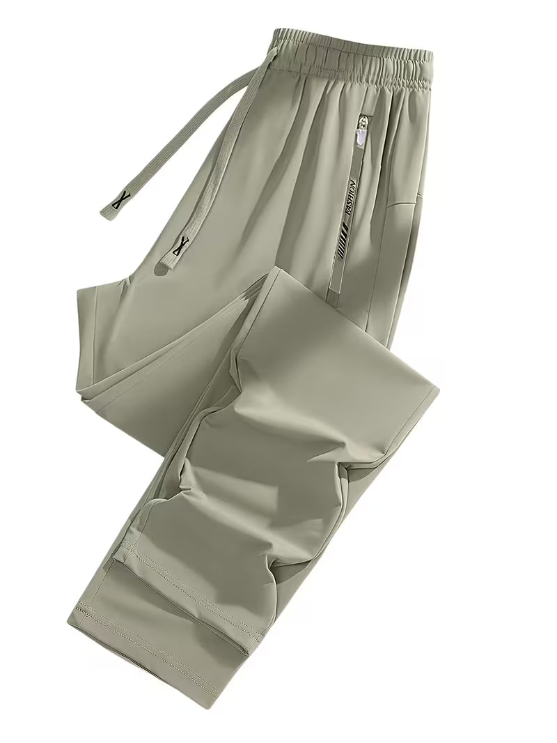 Women's Quick-Dry Ice Fiber Pants - Lightweight Breathable Athletic Trousers with Zipper Pockets & Elastic Waist