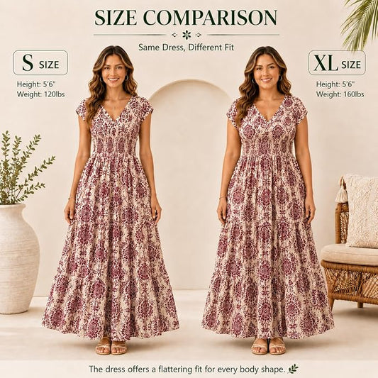 Women's Smocked Floral Maxi Dress