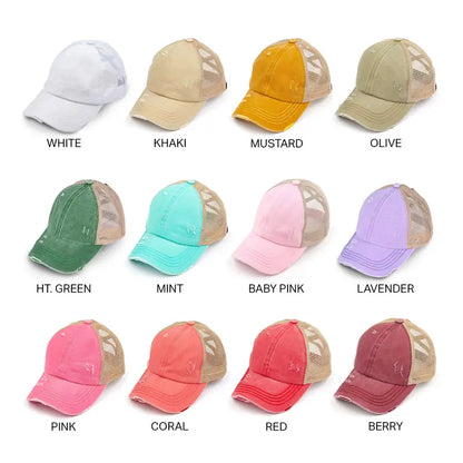 Patriotic Distressed Denim Ponytail Baseball Cap for Women