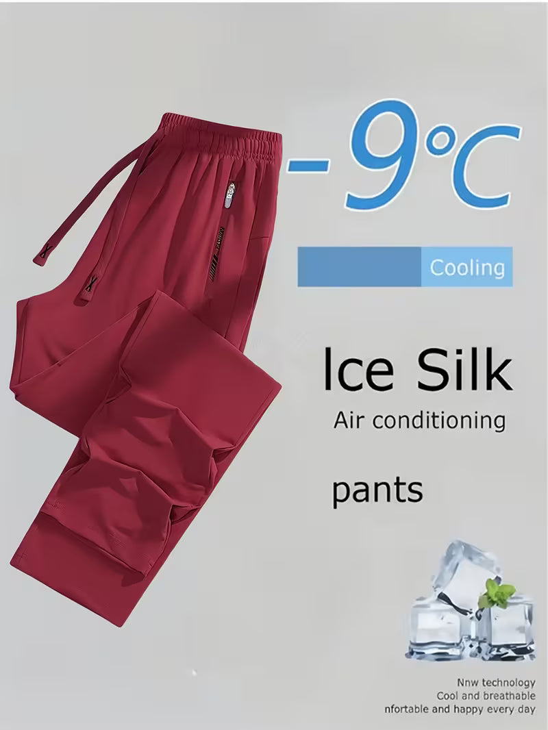 Women's Quick-Dry Ice Fiber Pants - Lightweight Breathable Athletic Trousers with Zipper Pockets & Elastic Waist