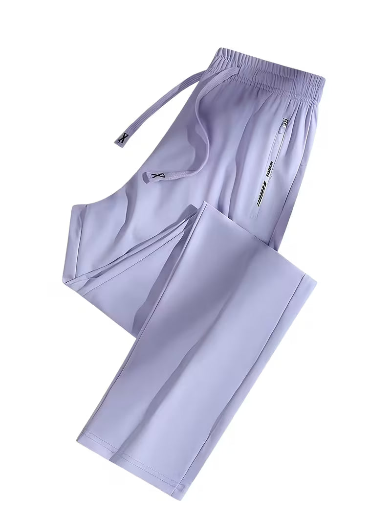 Women's Quick-Dry Ice Fiber Pants - Lightweight Breathable Athletic Trousers with Zipper Pockets & Elastic Waist