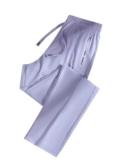 Women's Quick-Dry Ice Fiber Pants - Lightweight Breathable Athletic Trousers with Zipper Pockets & Elastic Waist