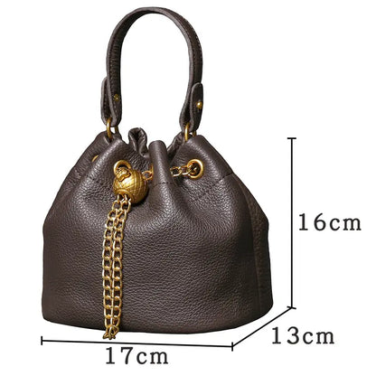 Genuine Leather Women's Handbags - First-Layer Cowhide Mini Bucket Bag