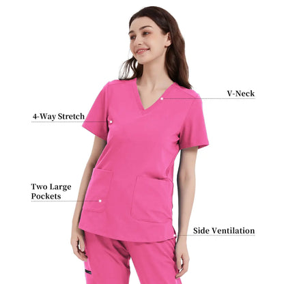 Yoga, Nurse Scrub Top for Women V Neck Shirt with 2 Pockets