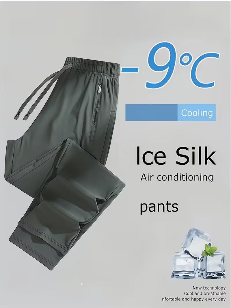 Women's Quick-Dry Ice Fiber Pants - Lightweight Breathable Athletic Trousers with Zipper Pockets & Elastic Waist
