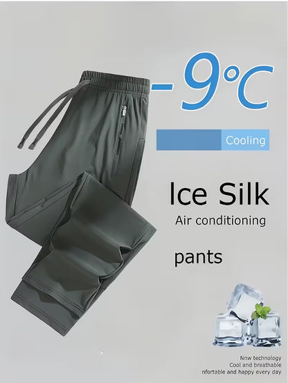 Women's Quick-Dry Ice Fiber Pants - Lightweight Breathable Athletic Trousers with Zipper Pockets & Elastic Waist