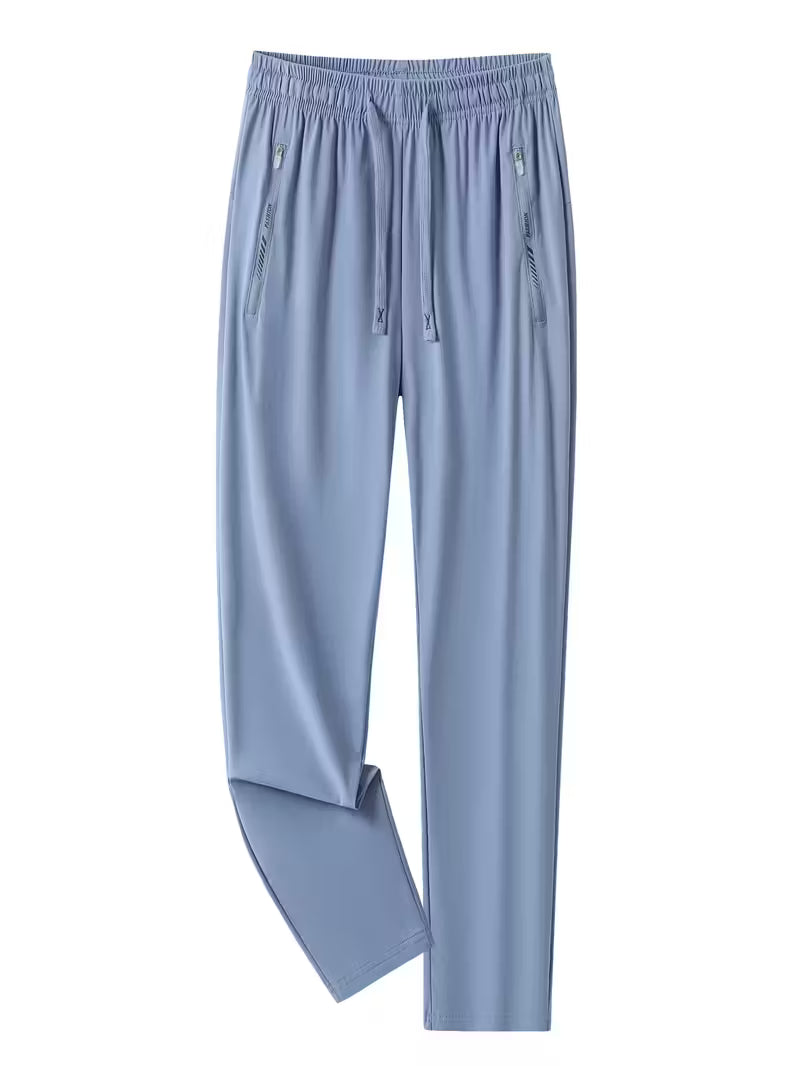 Women's Quick-Dry Ice Fiber Pants - Lightweight Breathable Athletic Trousers with Zipper Pockets & Elastic Waist