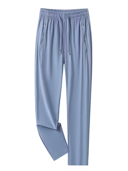 Women's Quick-Dry Ice Fiber Pants - Lightweight Breathable Athletic Trousers with Zipper Pockets & Elastic Waist