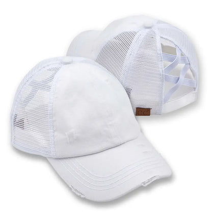 Patriotic Distressed Denim Ponytail Baseball Cap for Women