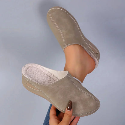Toe Mule Shoes Women Suede Comfortable Slip On fur-lined Casual Lightweight Daily Footwear