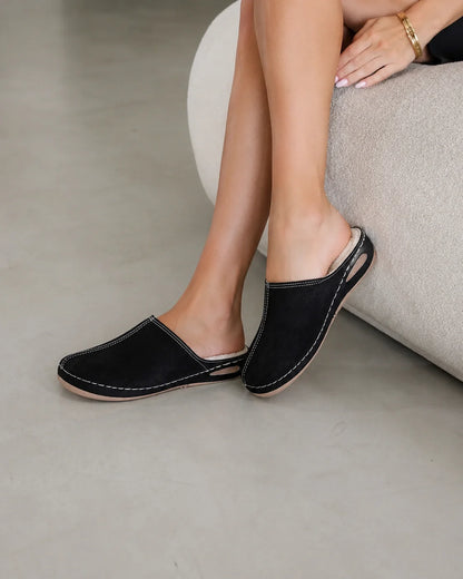 Toe Mule Shoes Women Suede Comfortable Slip On fur-lined Casual Lightweight Daily Footwear