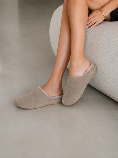 Toe Mule Shoes Women Suede Comfortable Slip On fur-lined Casual Lightweight Daily Footwear