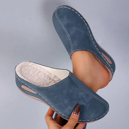 Toe Mule Shoes Women Suede Comfortable Slip On fur-lined Casual Lightweight Daily Footwear