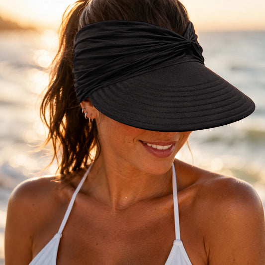 Ruched UPF 50+ Sun Visor for Women, Packable Wide Brim