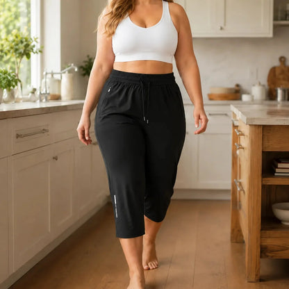 Stretchy Capri Pants with Zip Pocket for Women