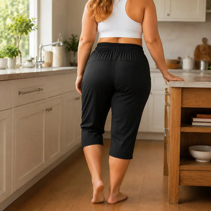 Stretchy Capri Pants with Zip Pocket for Women