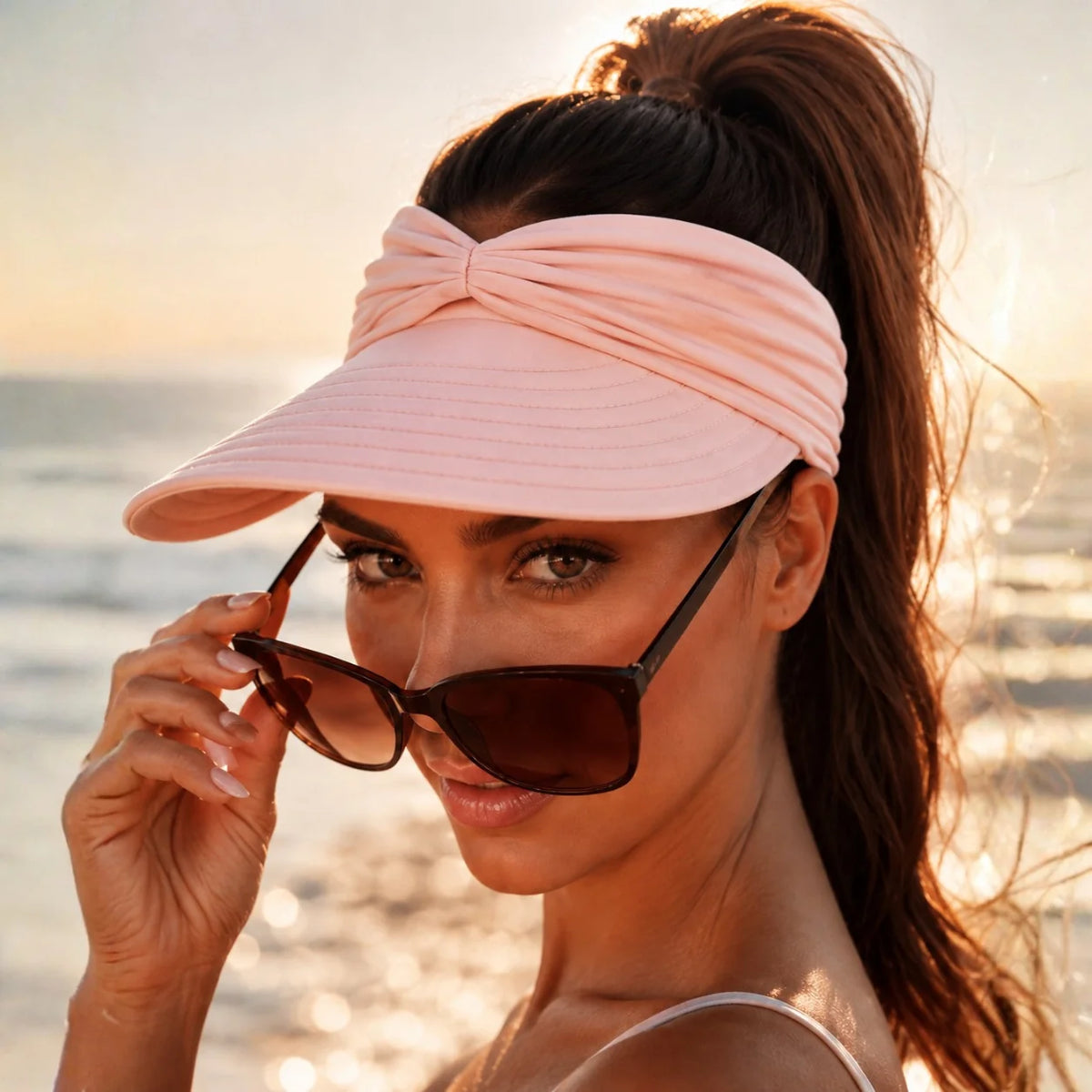 Ruched UPF 50+ Sun Visor for Women, Packable Wide Brim
