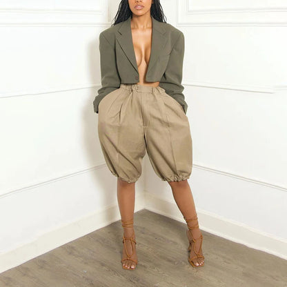 Elastic waist loose harem shorts
