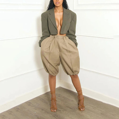 Elastic waist loose harem shorts