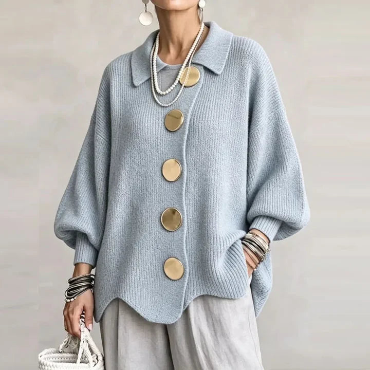 Women's Ribbed Cardigan | Oversized Knit | Gold Buttons, Relaxed Fit