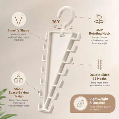 V-Shaped 360° Rotating Closet Organizer Hanger, Space-Saving 12-Hook Storage Rack