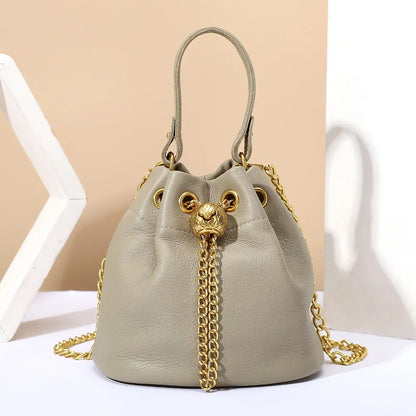 Genuine Leather Women's Handbags - First-Layer Cowhide Mini Bucket Bag
