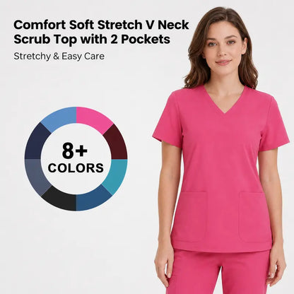 Yoga, Nurse Scrub Top for Women V Neck Shirt with 2 Pockets