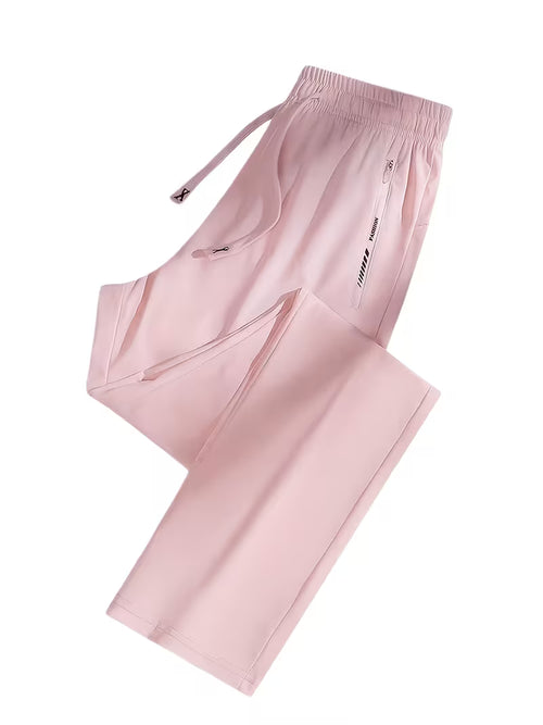 Women's Quick-Dry Ice Fiber Pants - Lightweight Breathable Athletic Trousers with Zipper Pockets & Elastic Waist