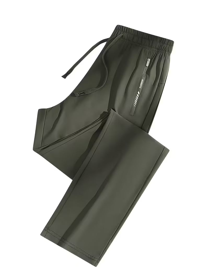 Women's Quick-Dry Ice Fiber Pants - Lightweight Breathable Athletic Trousers with Zipper Pockets & Elastic Waist